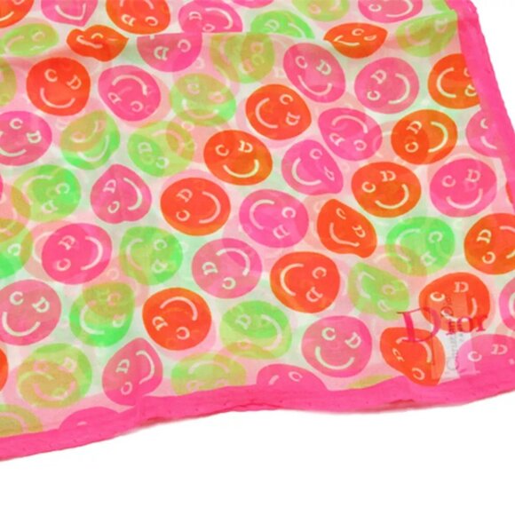Dior Scarf CD Smile Pink-orange Silk Authentic Used - Picture 15 of 16